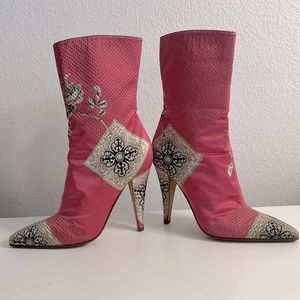 RARE Roberto Cavalli Patchwork Silk Boots Sz 38